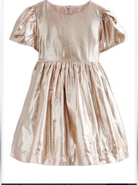 Mini Boden Girls Metallic Gold Puff-Sleeve Party Dress